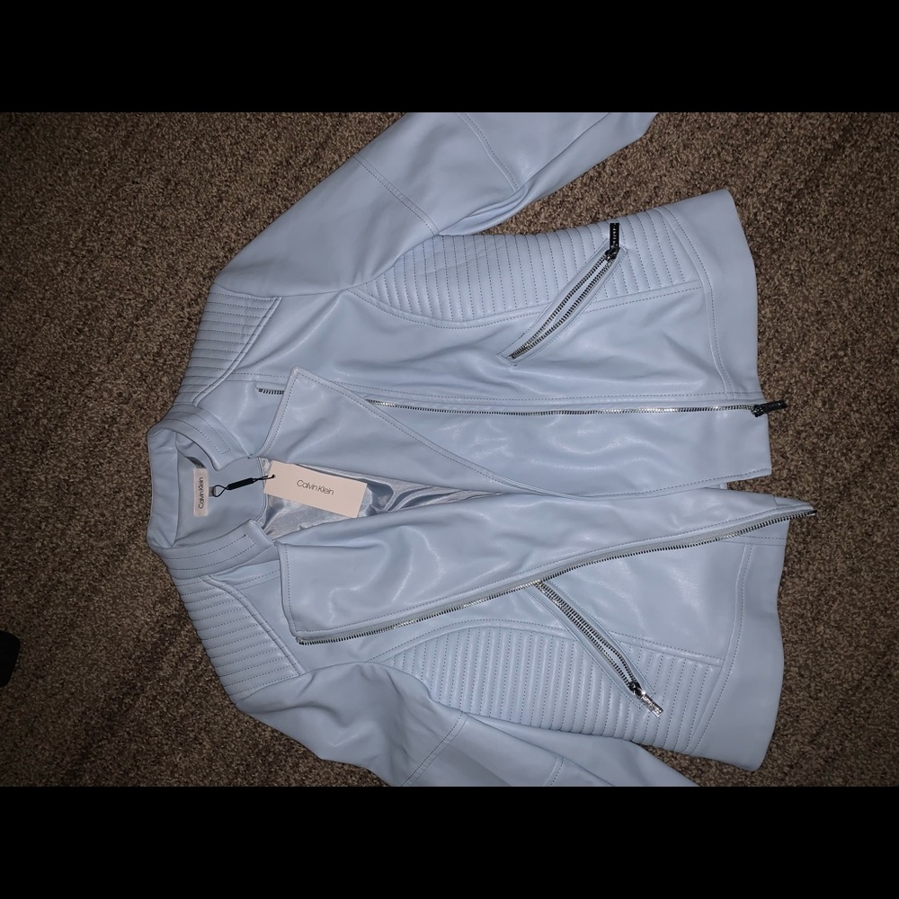 Calvin Klein pleather jacket baby blue L